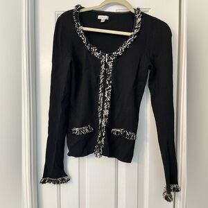 Caché Black Fringed Trim Knit Cardigan